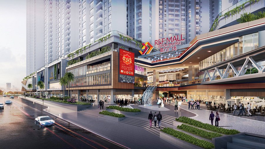 R&F Princess Cove mall exterior showing retail outlets and waterfront location in Johor Bahru