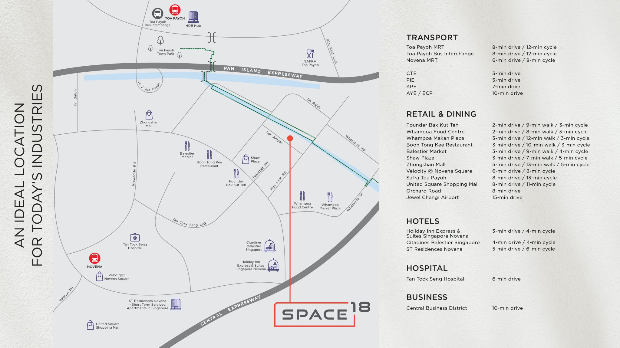 Map showing the location of Space 18 industrial development at Lorong Ampas, Singapore