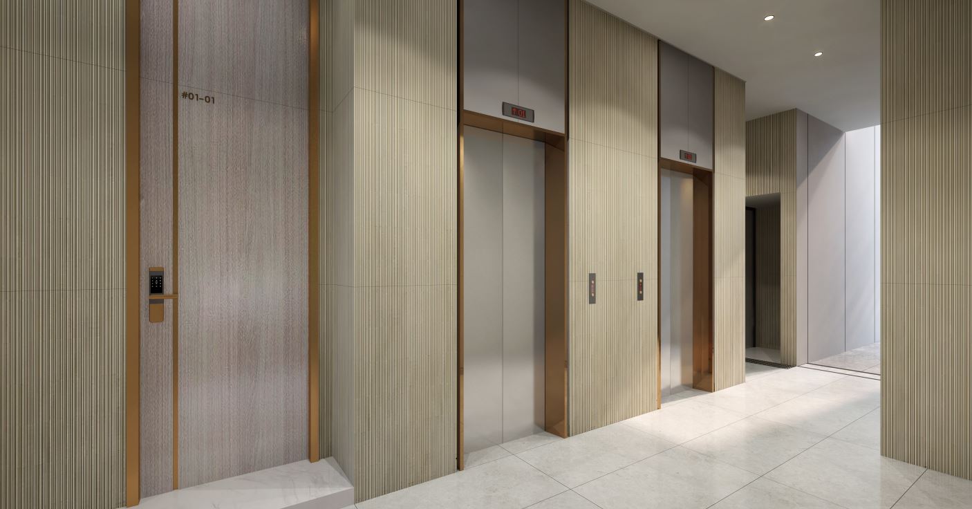 Lift lobby at K Suites condominium, a freehold condo in Telok Kurau, District 15 East Coast Singapore, featuring modern and elegant design.